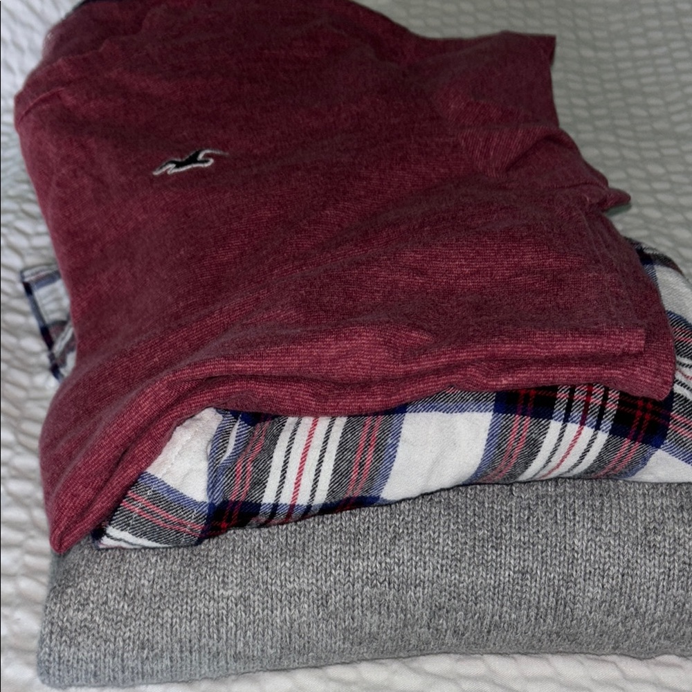 Hollister Polo Assn H&M Gray Blue Plaid Flannel Maroon Tee Gray Hoodie T Shirt S - Picture 7 of 7